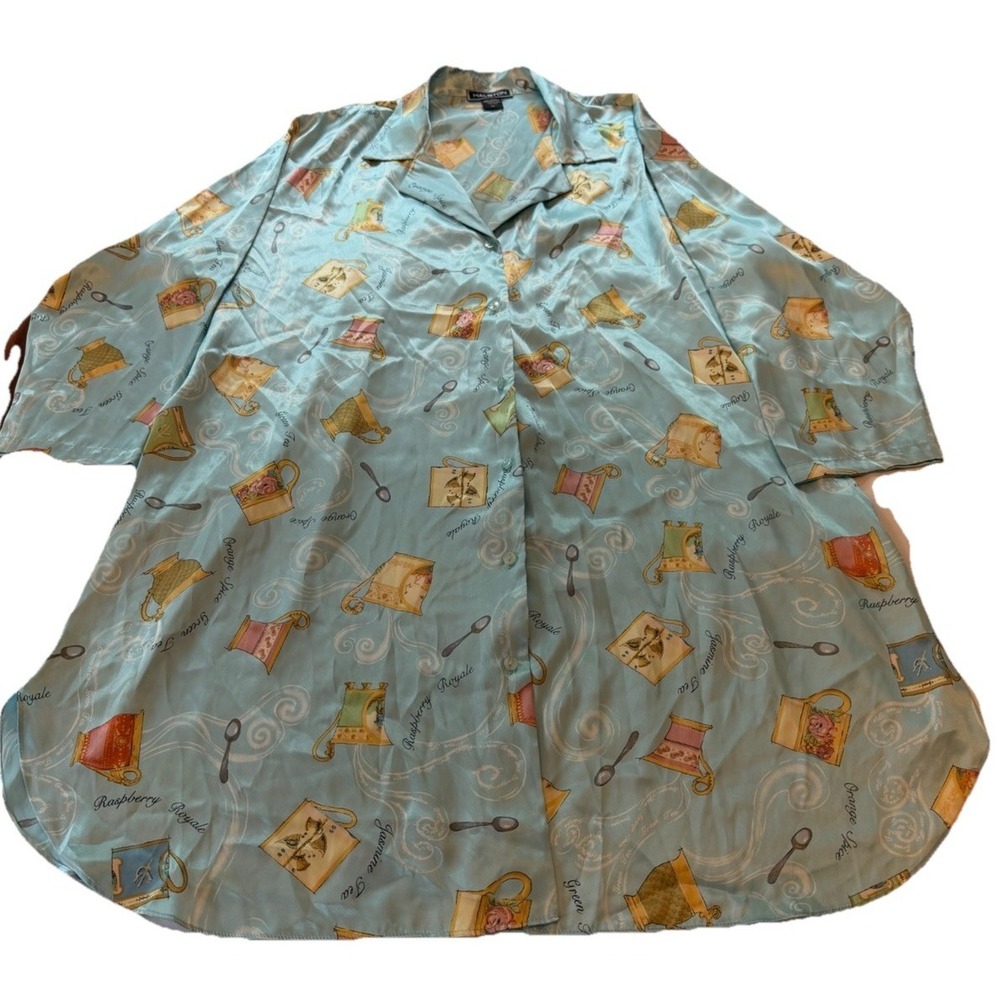 Vintage Halston Women's Satin Button Up Pajama Top Lounge Casual‎ 3X Royale